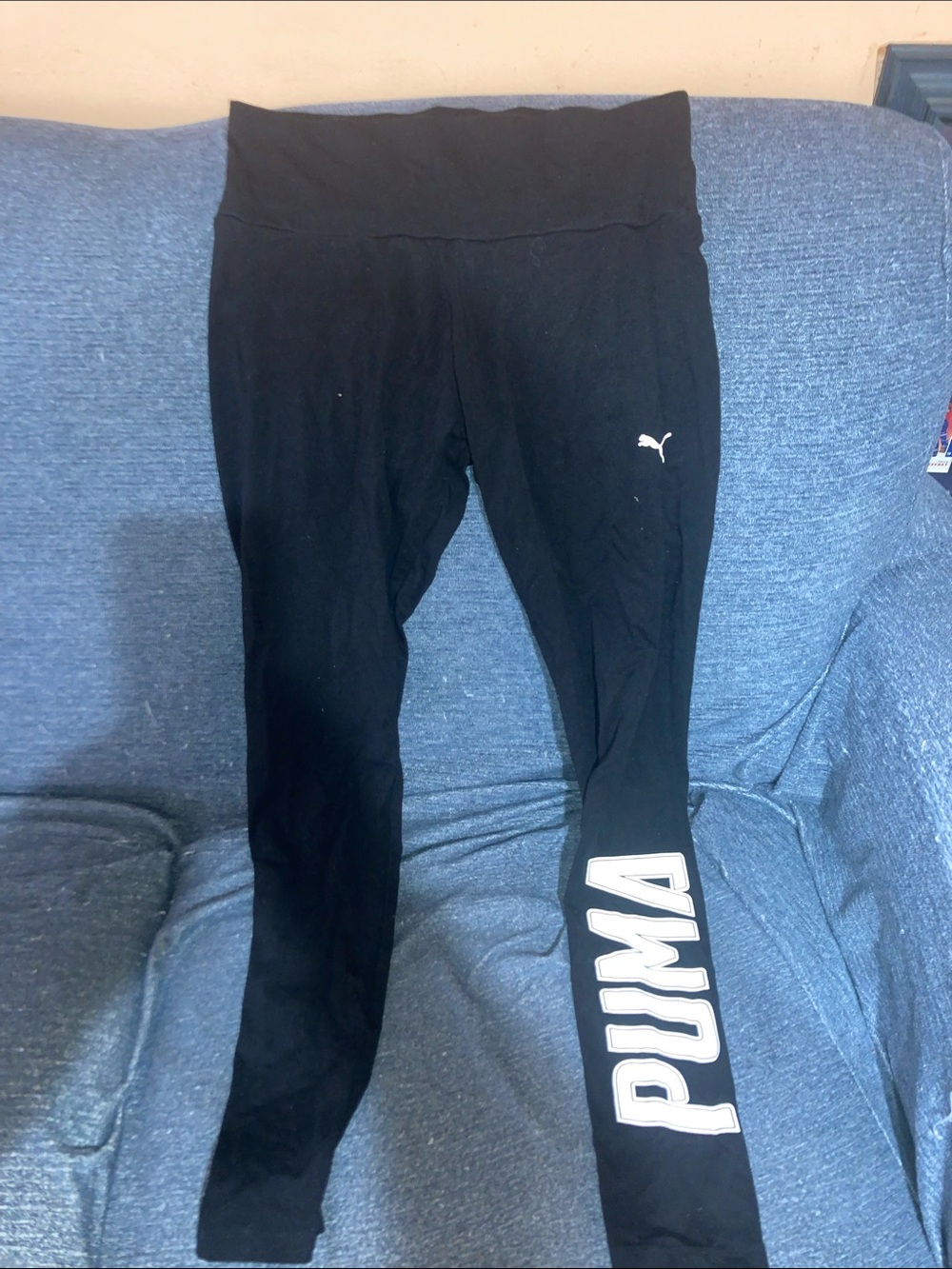 Puma Black Leggings with White Puma Script
